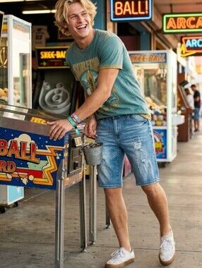 Men's Light Blue Distressed Denim Shorts - Jorts Bleecker & Mercer 38W